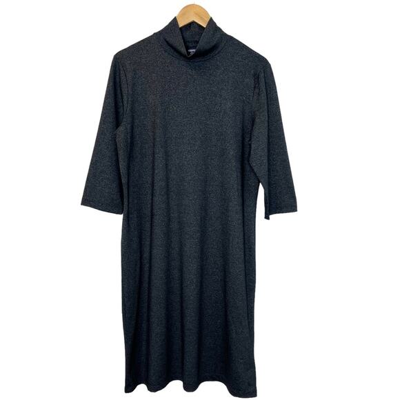 Lands End Womens Mock Neck Midi Dress Stretch Nylon Dark Heather Gray Size L - Picture 2 of 9
